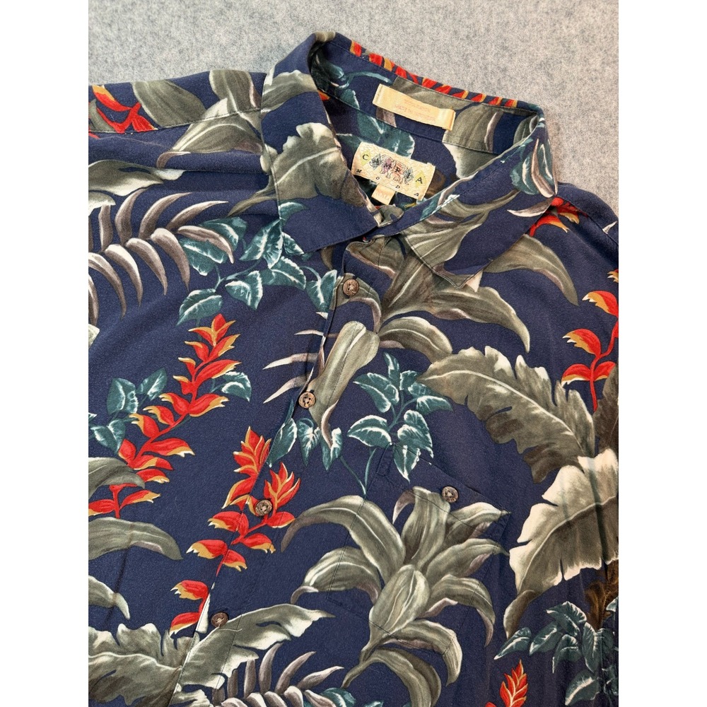 Vintage Campia Moda Men XXL Navy Blue Tropical Floral Rayon Short Sleeve Shirt